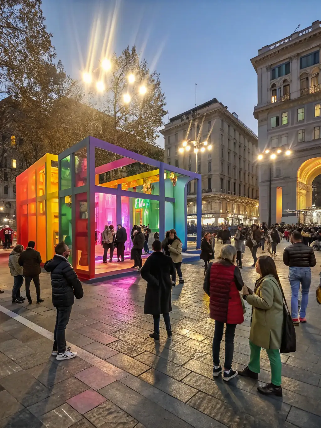 A vibrant image of an outdoor public art exhibition at BOMBE ET MOQUETTE, showcasing colorful installations and engaged visitors.
